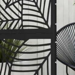 Dekorativ skärm för utomhusbruk, svart med växtmotiv, tillverkad av metall - 122 x 45 x 198 cm, svart