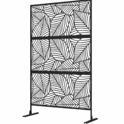 Dekorativ skärm för utomhusbruk, svart med växtmotiv, tillverkad av metall - 122 x 45 x 198 cm, svart