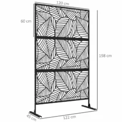 Dekorativ skärm för utomhusbruk, svart med växtmotiv, tillverkad av metall - 122 x 45 x 198 cm, svart