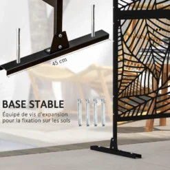 Dekorativ skärm för utomhusbruk, svart med växtmotiv, tillverkad av metall - 122 x 45 x 198 cm, svart