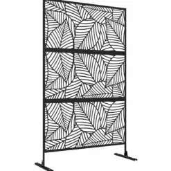 Dekorativ skärm för utomhusbruk, svart med växtmotiv, tillverkad av metall - 122 x 45 x 198 cm, svart