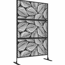 Dekorativ skärm för utomhusbruk, svart med växtmotiv, tillverkad av stål - 122 x 45 x 198 cm, svart