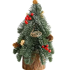 Dekorativt julträd 26x12 cm med rönnbär på trästam bordsdekoration