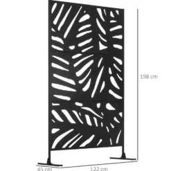 Dekorativt skärmskydd i svart metall för utomhusbruk med växtmotiv - 122 x 45 x 198 cm
