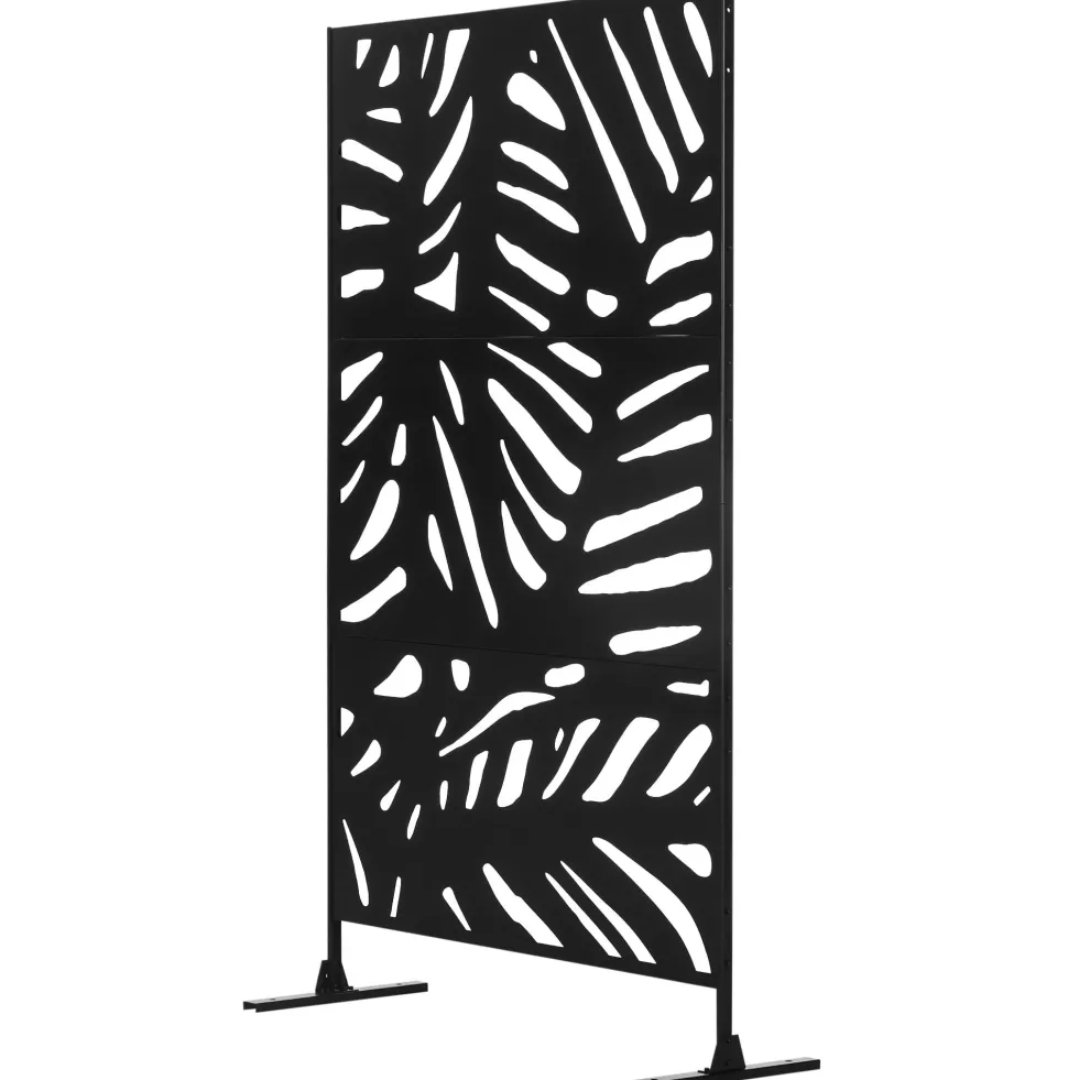 Dekorativt skärmskydd i svart metall för utomhusbruk med växtmotiv - 122 x 45 x 198 cm