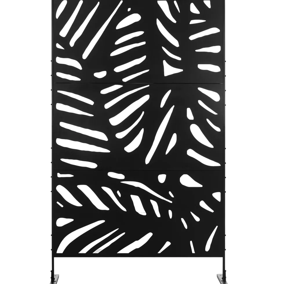 Dekorativt skärmskydd i svart metall för utomhusbruk med växtmotiv - 122 x 45 x 198 cm