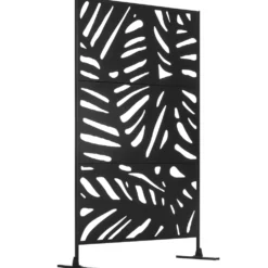 Dekorativt skärmskydd i svart metall för utomhusbruk med växtmotiv - 122 x 45 x 198 cm