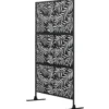 Dekorativ utomhuspanel/skärm av stål med utskurna motiv av pilgrenar, 122 x 45 x 198 cm, svart