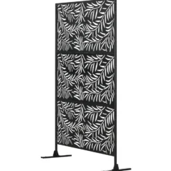 Dekorativ utomhuspanel/skärm av stål med utskurna motiv av pilgrenar, 122 x 45 x 198 cm, svart
