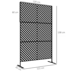 Dekorativ utomhusskärm med geometriskt öppet mönster i metall - 122 x 45 x 198 cm, svart