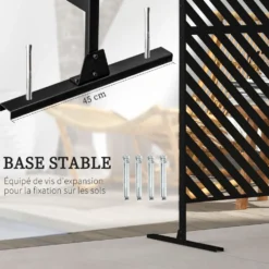 Dekorativ utomhusskärm med geometriskt öppet mönster i metall - 122 x 45 x 198 cm, svart