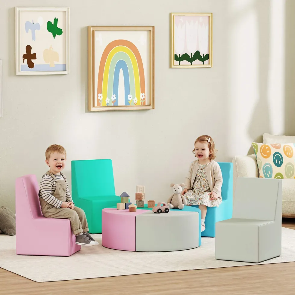 8-delade skumbyggklossar, mjuka byggklossar för barn med bord- och stolsdesign, klätterbyggklossar av PU, flerfärgade
