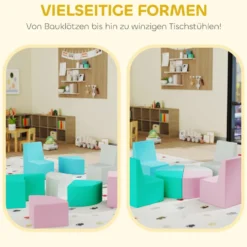 8-delade skumbyggklossar, mjuka byggklossar för barn med bord- och stolsdesign, klätterbyggklossar av PU, flerfärgade
