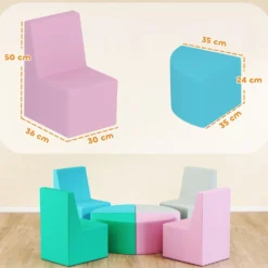 8-delade skumbyggklossar, mjuka byggklossar för barn med bord- och stolsdesign, klätterbyggklossar av PU, flerfärgade