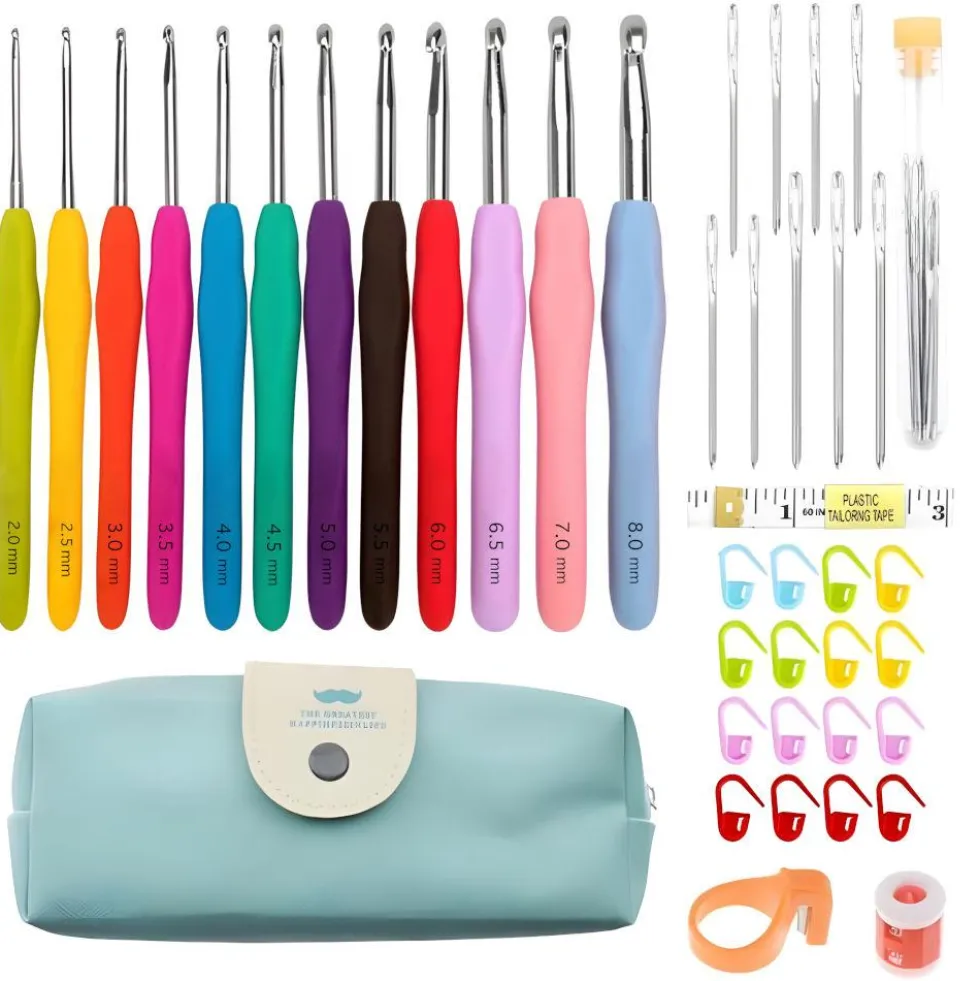 45-delar kit med virknålar, markörer, måttband - Knitting Kit