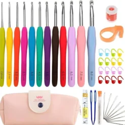 45-delar kit med virknålar, markörer, måttband - Knitting Kit