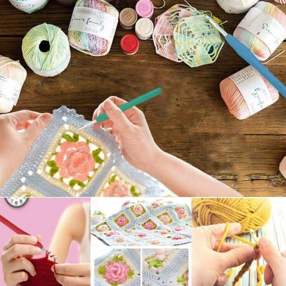 45-delar kit med virknålar, markörer, måttband - Knitting Kit