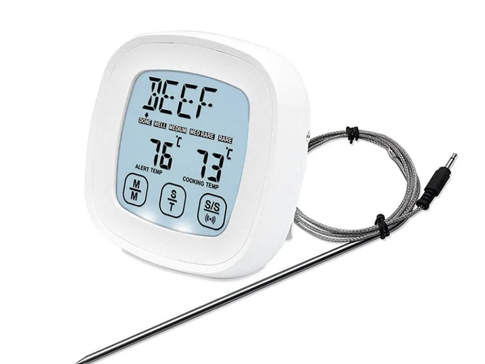 Digital stektermometer med touchscreen och probe 120 cm vit