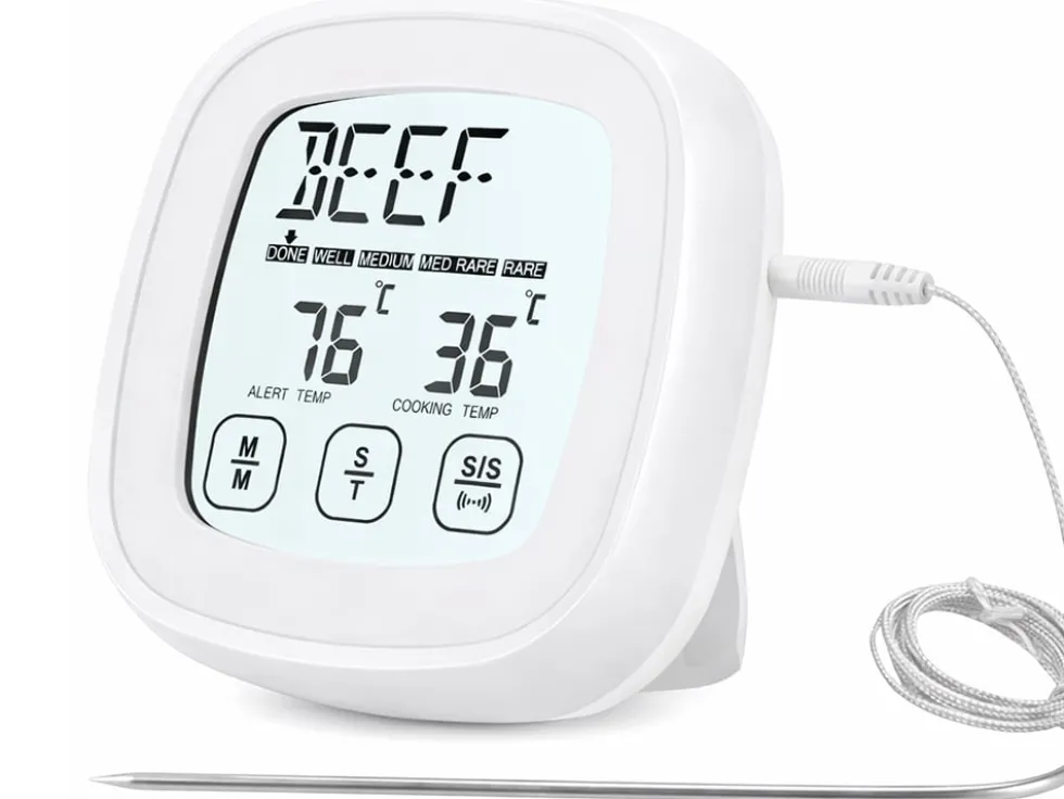 Digital stektermometer med touchscreen och probe 120 cm vit