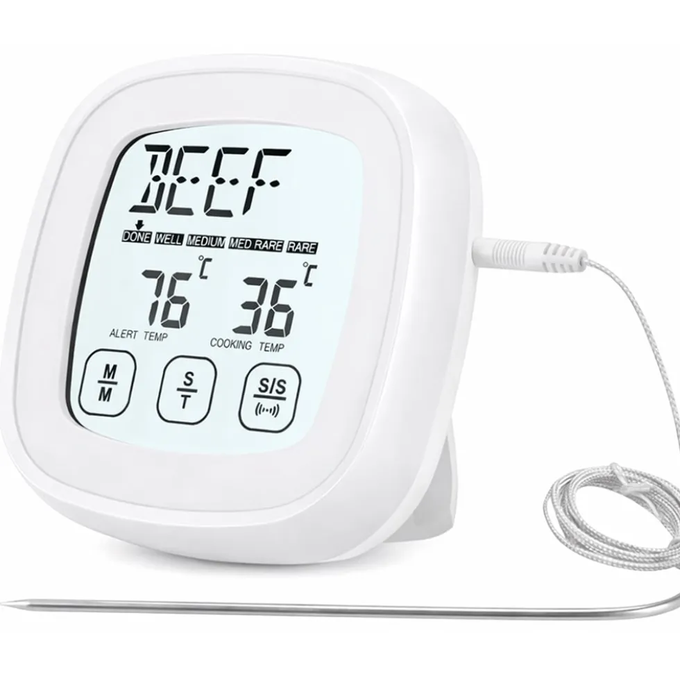 Digital stektermometer med touchscreen och probe 120 cm vit