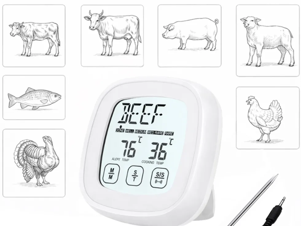 Digital stektermometer med touchscreen och probe 120 cm vit