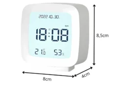 Digital väckarklocka LCD med datum temp luftfuktighet vit 8x8,5 cm