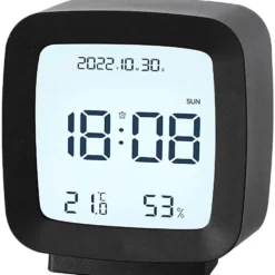 Digital väckarklocka LCD med datum, temperatur & luftfuktighet svart