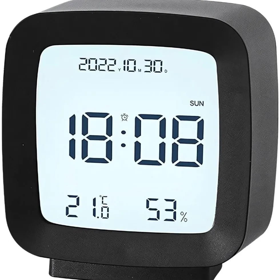 Digital väckarklocka LCD med datum, temperatur & luftfuktighet svart