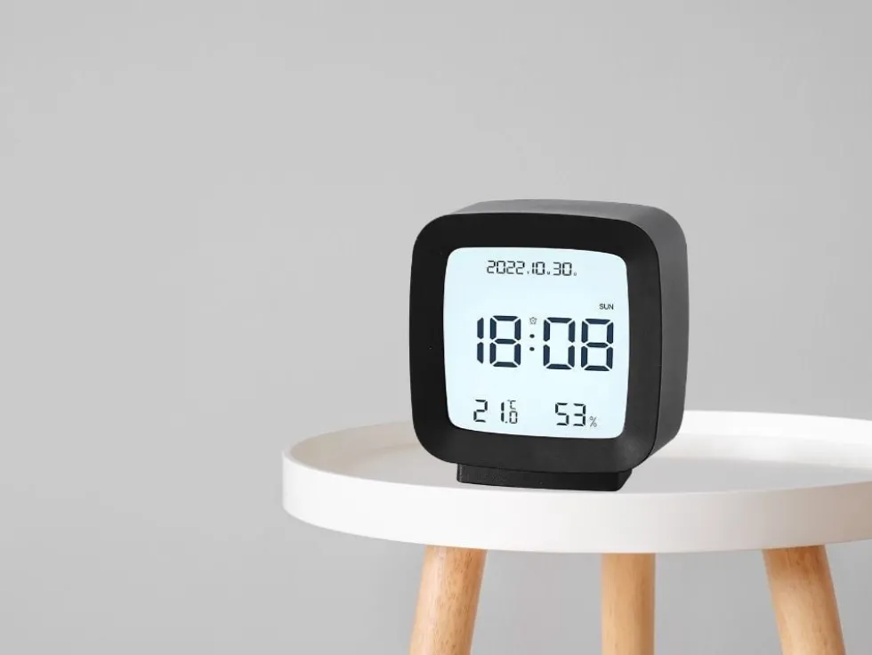 Digital väckarklocka LCD med datum, temperatur & luftfuktighet svart