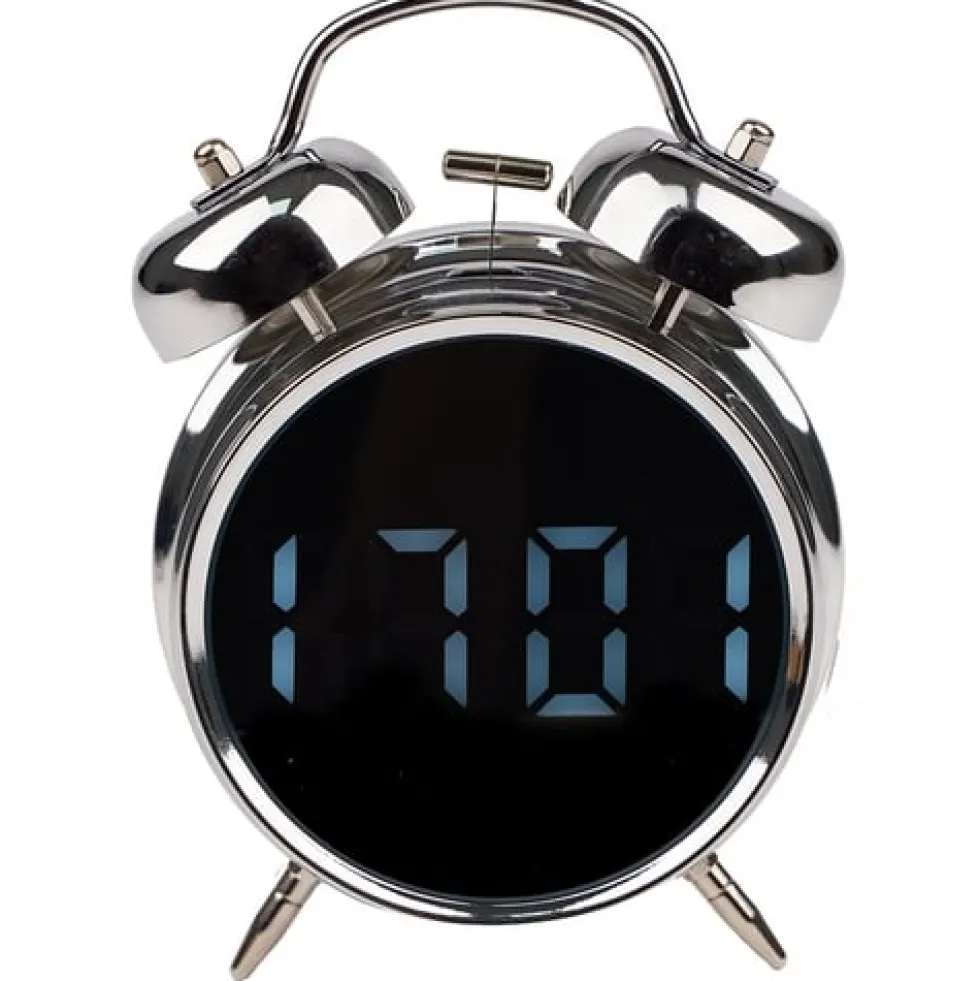 Digital väckarklocka retro LED-display ljudaktivering silver/vit