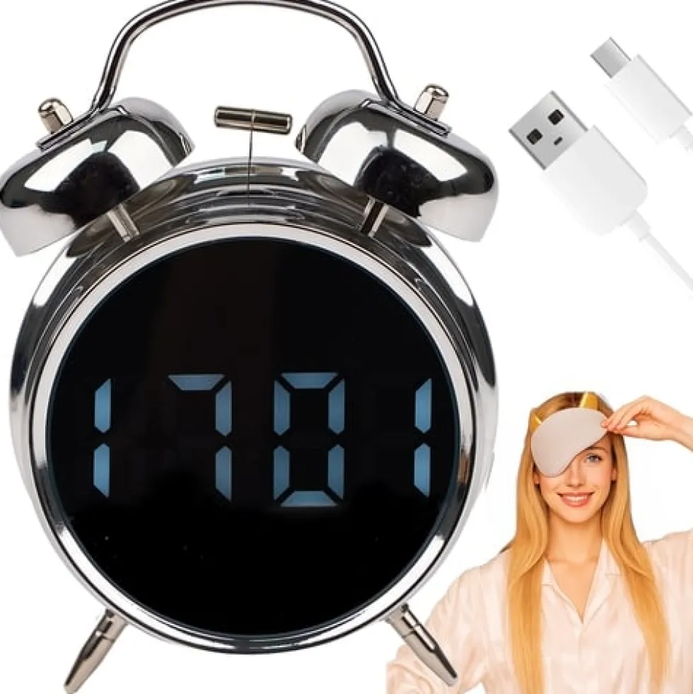 Digital väckarklocka retro LED-display ljudaktivering silver/vit