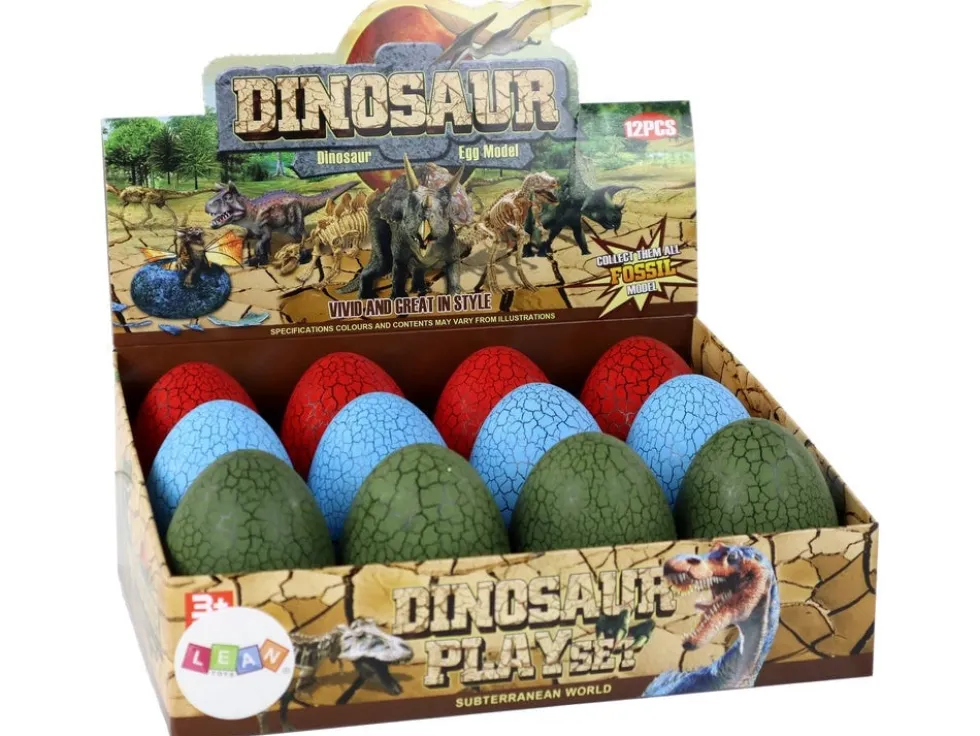 Dinosaurieägg med byggbar dinosauriefigur 9 cm, välj färg röd/grön/blå