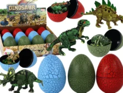 Dinosaurieägg med byggbar dinosauriefigur 9 cm, välj färg röd/grön/blå