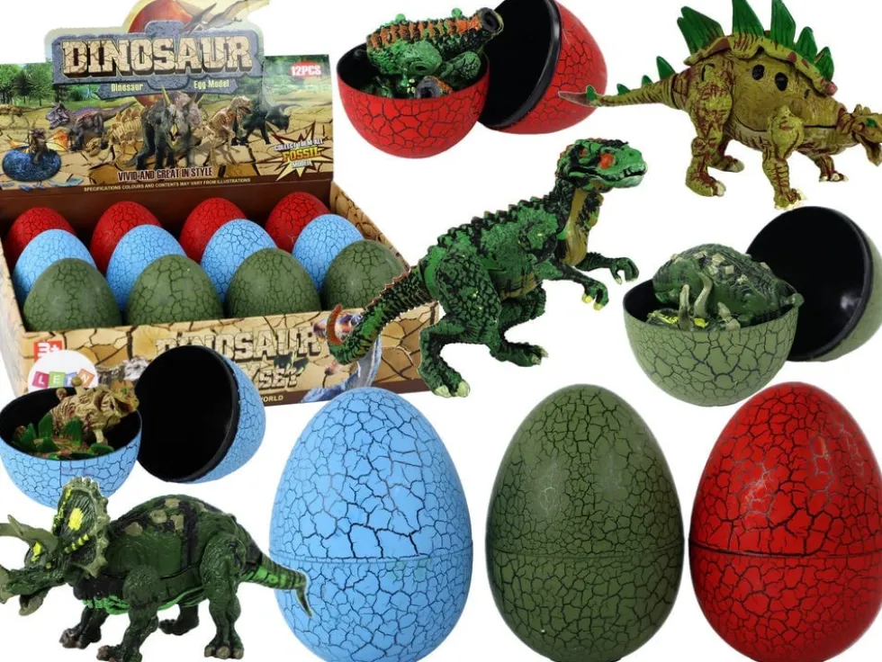 Dinosaurieägg med byggbar dinosauriefigur 9 cm, välj färg röd/grön/blå