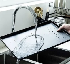 Diskställ 2 våningar med droppskål och bestickställ svart 43x29x27