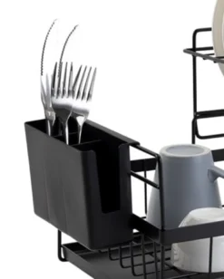 Diskställ 2 våningar med droppskål och bestickställ svart 43x29x27