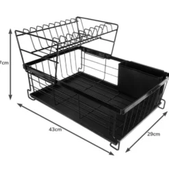 Diskställ 2 våningar med droppskål och bestickställ svart 43x29x27