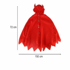 Djävulskostym barn kappa med huva/horn + röda handskar S 100-110 cm