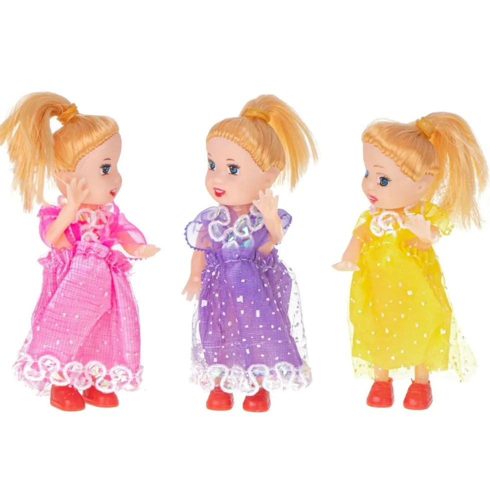 Dockhusdockor 10 cm 3-pack i plast med klänningar och röda skor