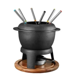 Dorre Fonda Fondue gjutjärnsgryta med akaciaträplatta