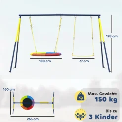 Dubbelgunga med ram, inklusive näsgunga, remgunga, justerbart rep, för åldrarna 3-8, flerfärgad