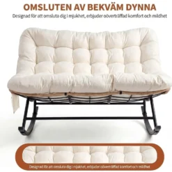 Dubbel gungstol papasan för utomhus med dyna - Plats för två personer - Stabil metallram - För altan, balkong och vardagsrum