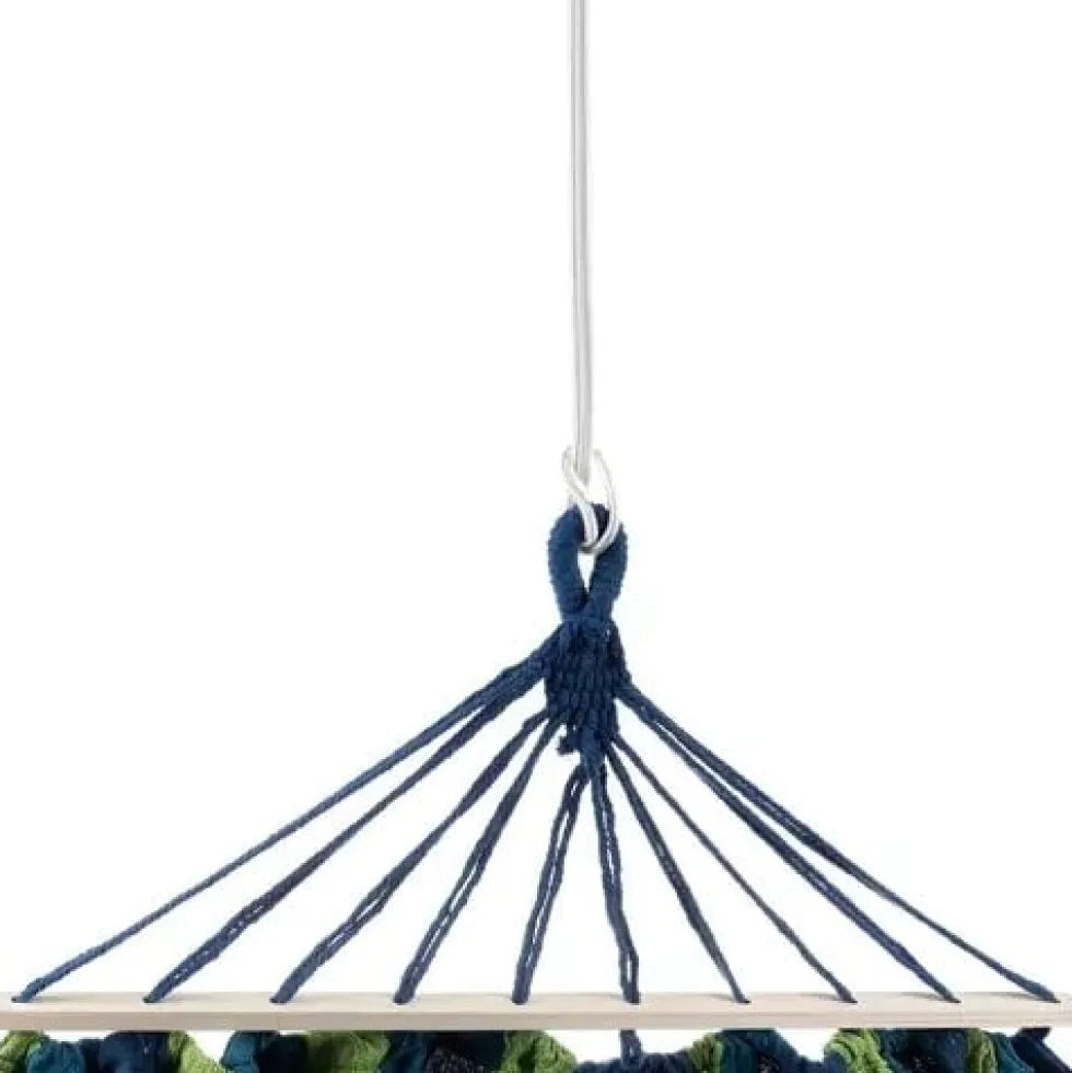 Dubbelhängmatta med träkors 150 kg 260x160 cm blå/grön
