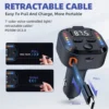 Dubbel Type-C FM-sändare & snabbladdare för bil – Bluetooth 5.3, PD 30 W + QC 3.0, RGB-ljus & Inbyggd Kabel