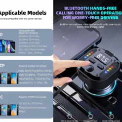Dubbel Type-C FM-sändare & snabbladdare för bil – Bluetooth 5.3, PD 30 W + QC 3.0, RGB-ljus & Inbyggd Kabel