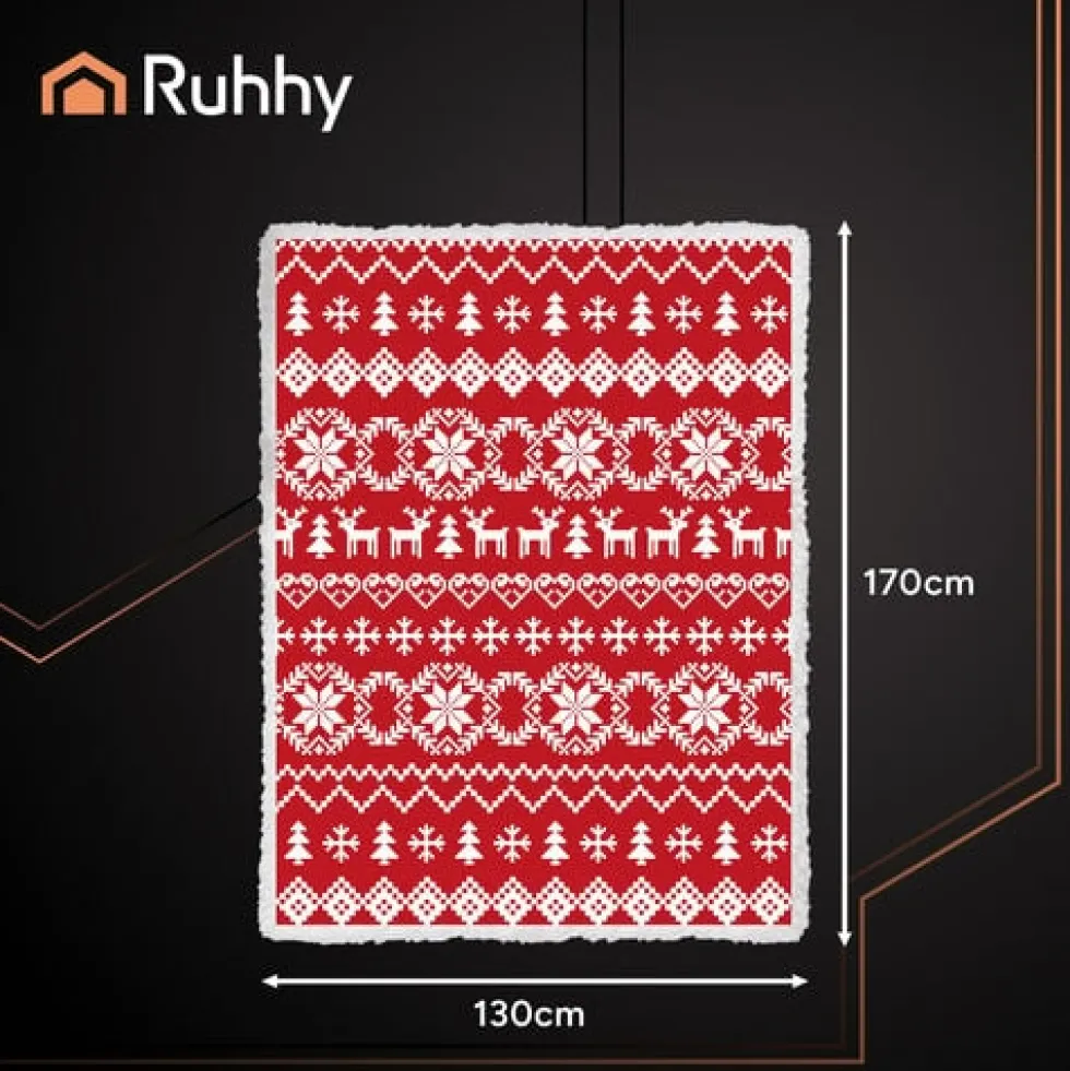 Dubbelvänd julfilt polyester 130x170 cm vit/röd maskintvättbar