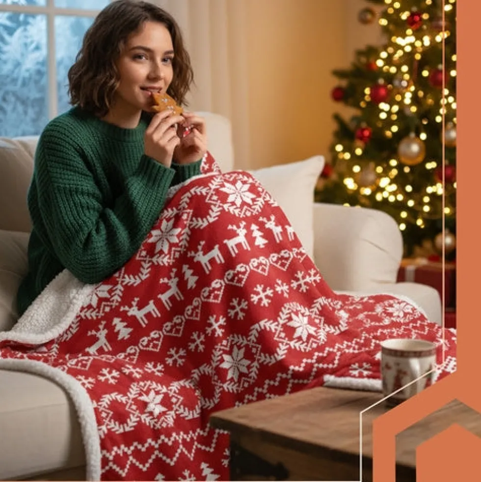 Dubbelvänd julfilt polyester 130x170 cm vit/röd maskintvättbar