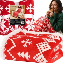 Dubbelvänd julfilt polyester 130x170 cm vit/röd maskintvättbar