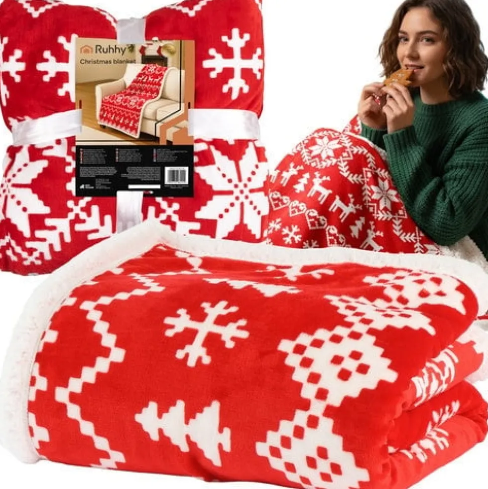 Dubbelvänd julfilt polyester 130x170 cm vit/röd maskintvättbar