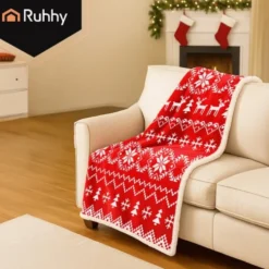 Dubbelvänd julfilt polyester 130x170 cm vit/röd maskintvättbar